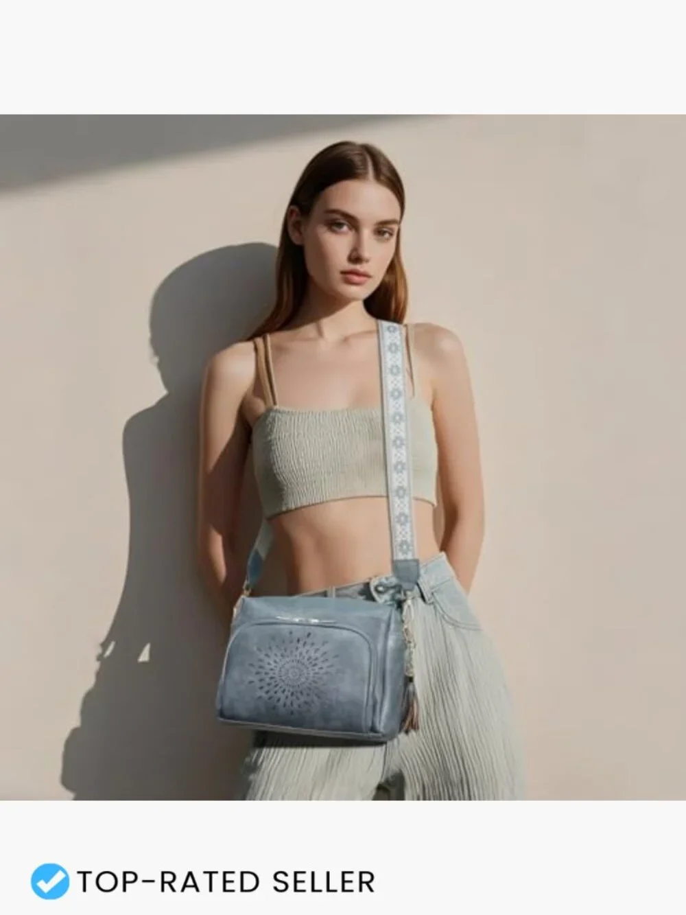 Vegan Leather Sling Bag Women Adjustable Crossbody Purse 3 Zipper Pockets